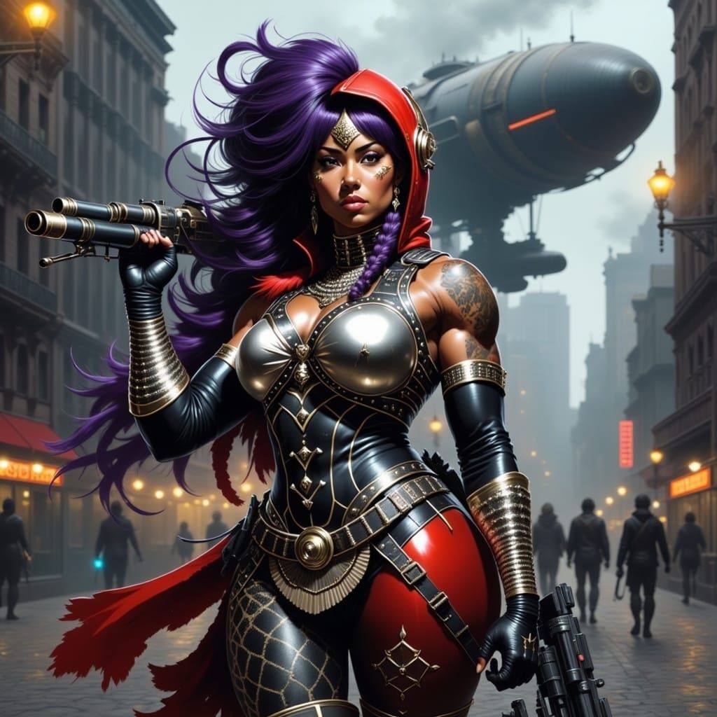 Steampunk Heroine in Brooklyn, Hyperdetailed Photorealism