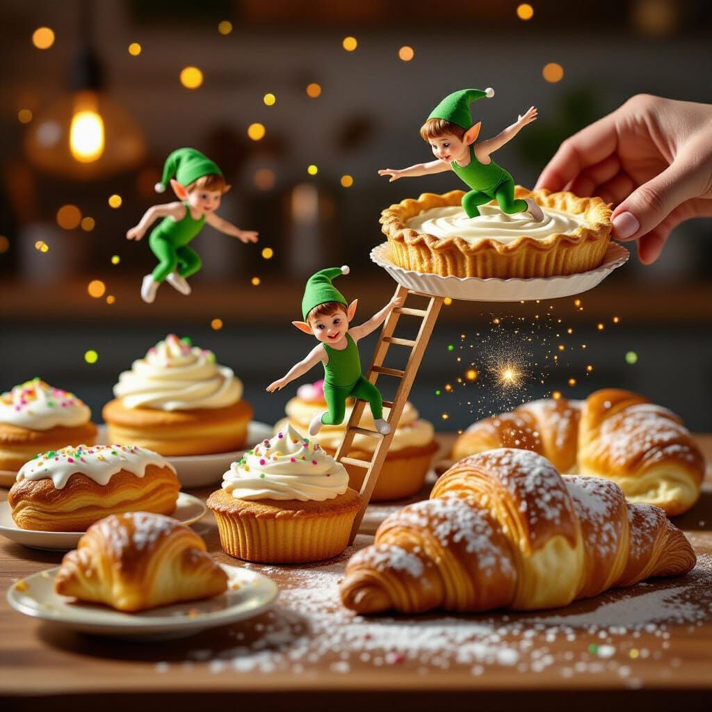 Tiny Elves Play on Delicious Cakes in Macro Video