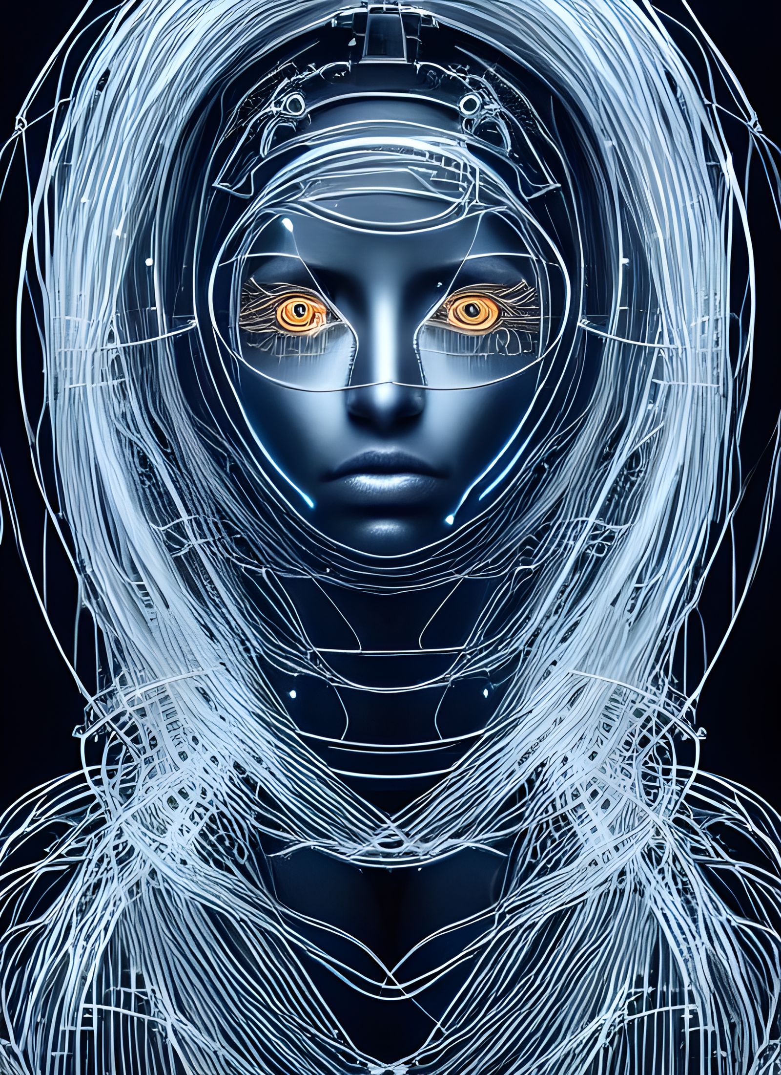 Cyberpunk Ninja Goddess Portrait with Silver Hair