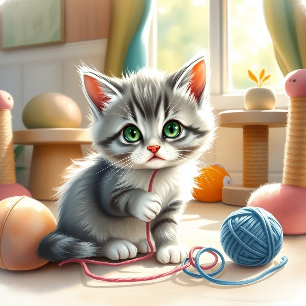 Whimsical Kitten Playtime in a Cozy Haven