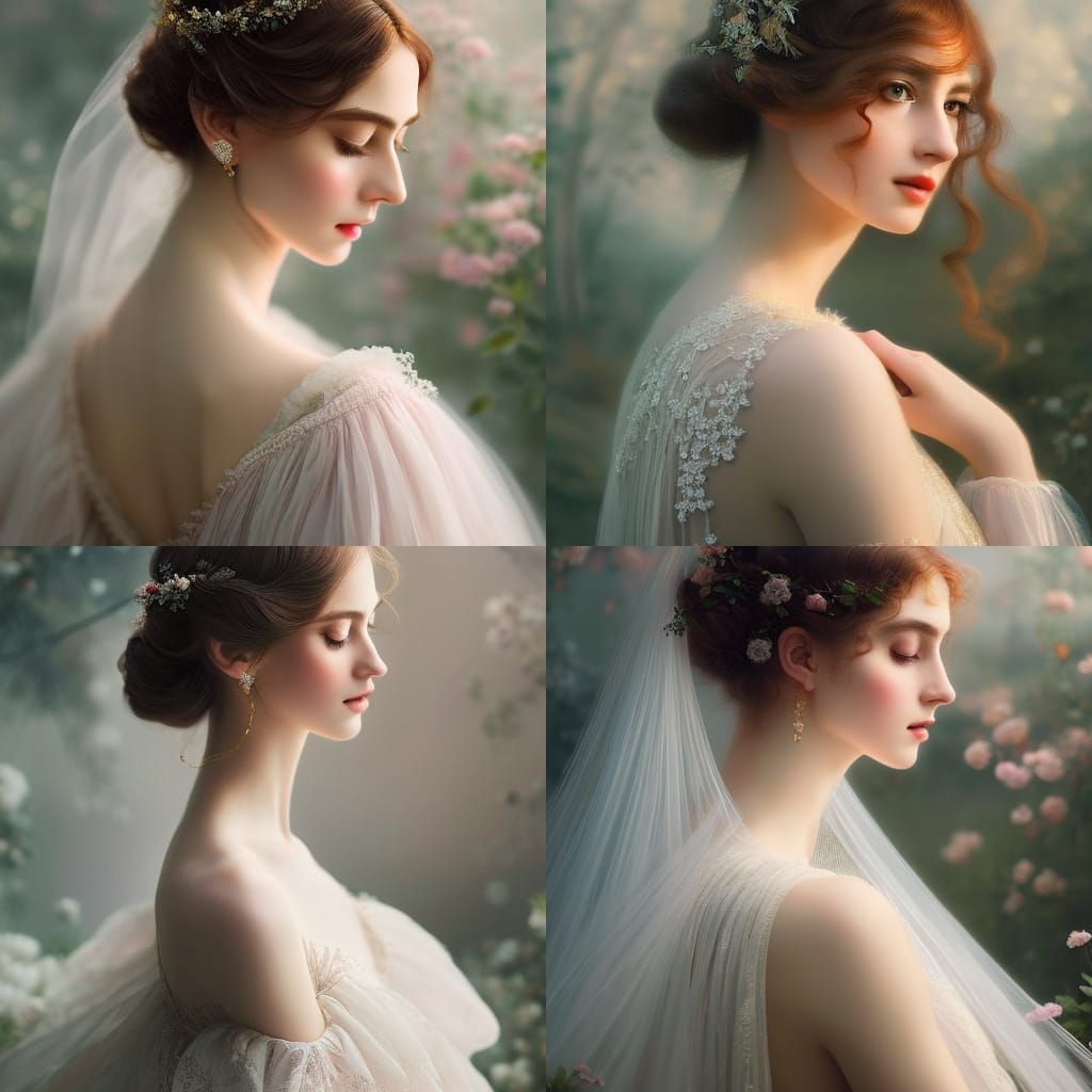 Victorian Girl with Halo in Rococo Oil Painting