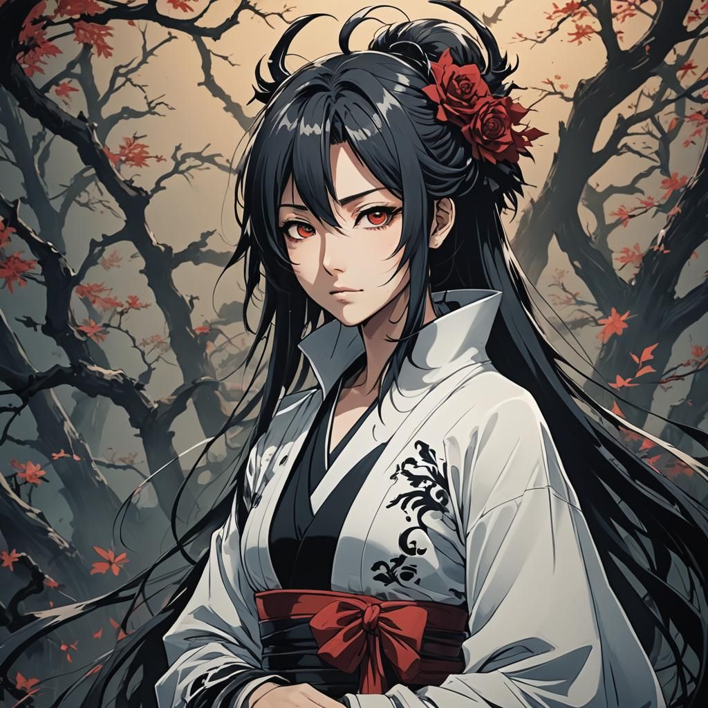 Shinigami Woman in Anime Cel-Shaded Style