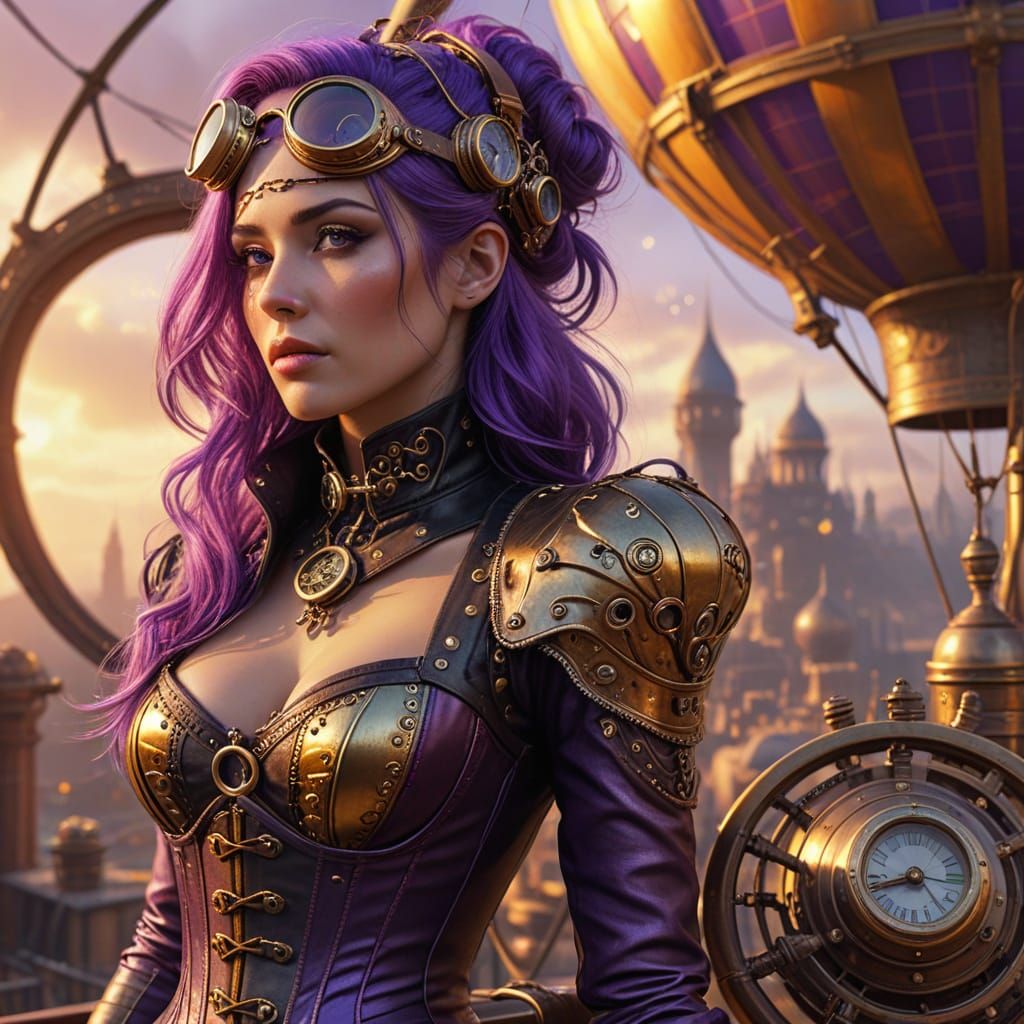 Steampunk Woman Portrait in Golden Light