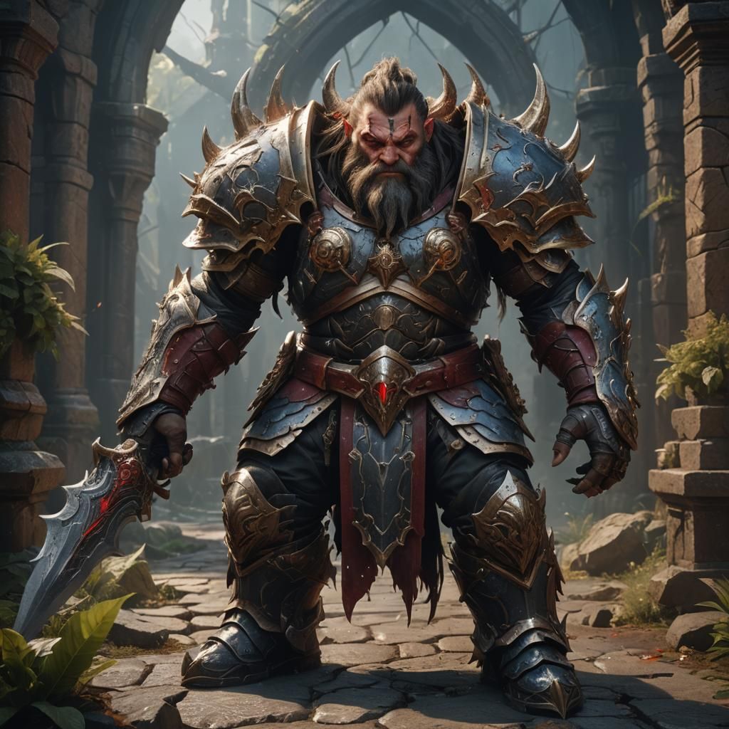 Dwarf Warrior in Witchblade Armor: Detailed Matte Painting