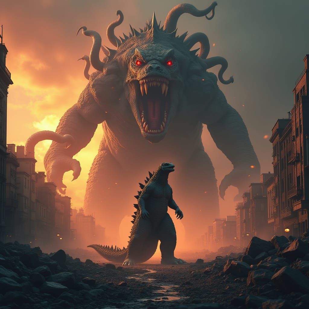 Godzilla Faces Lovecraftian Horror in Ruined City
