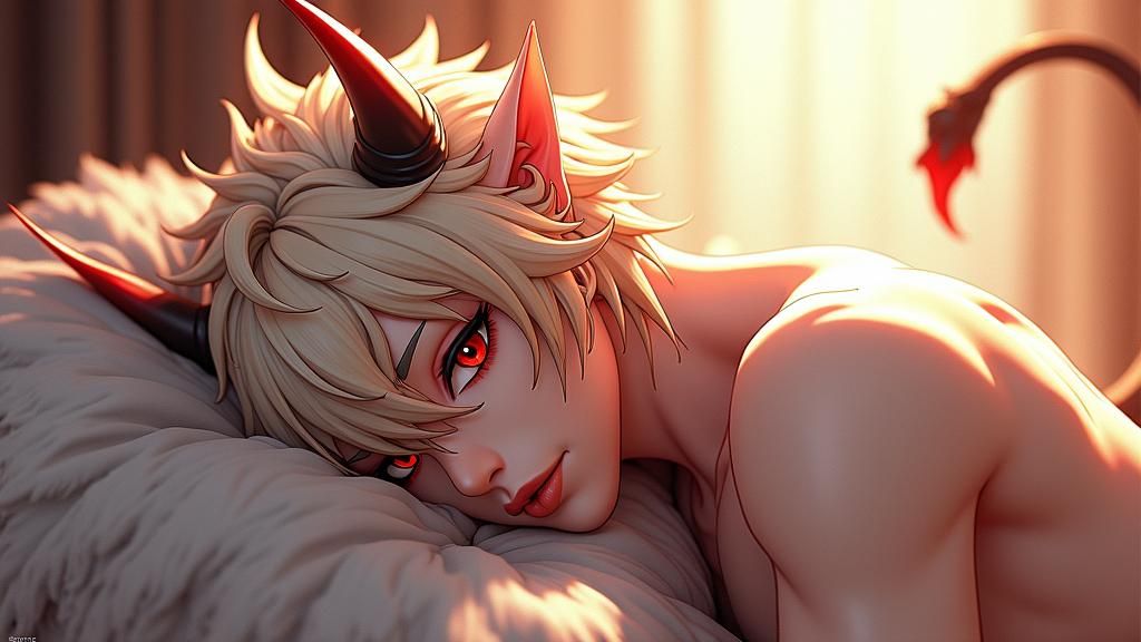 Platinum Demon Seeks Warmth: Anime-Inspired 3D Art