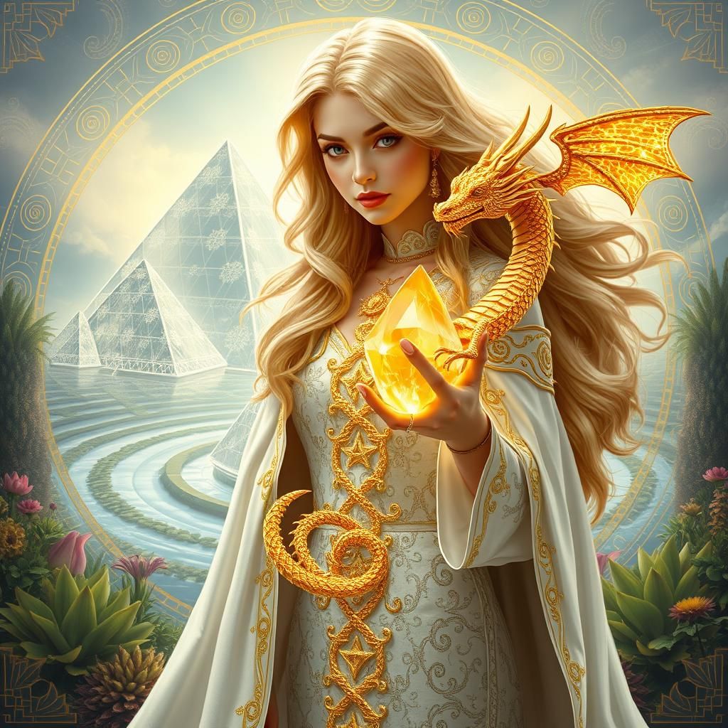 Atlantean Woman with Crystal Dragon, Mystical Art