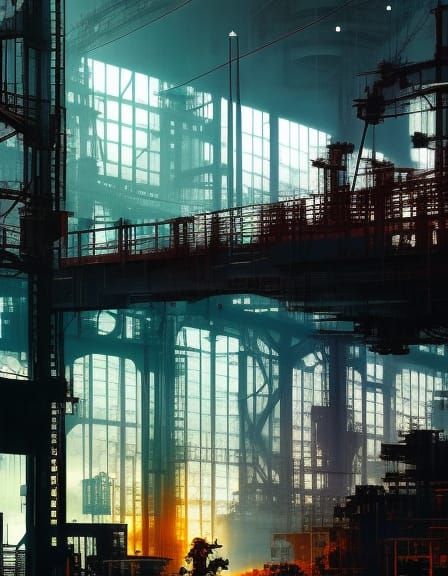Dystopian Factory World: Cartoon Art Illustration
