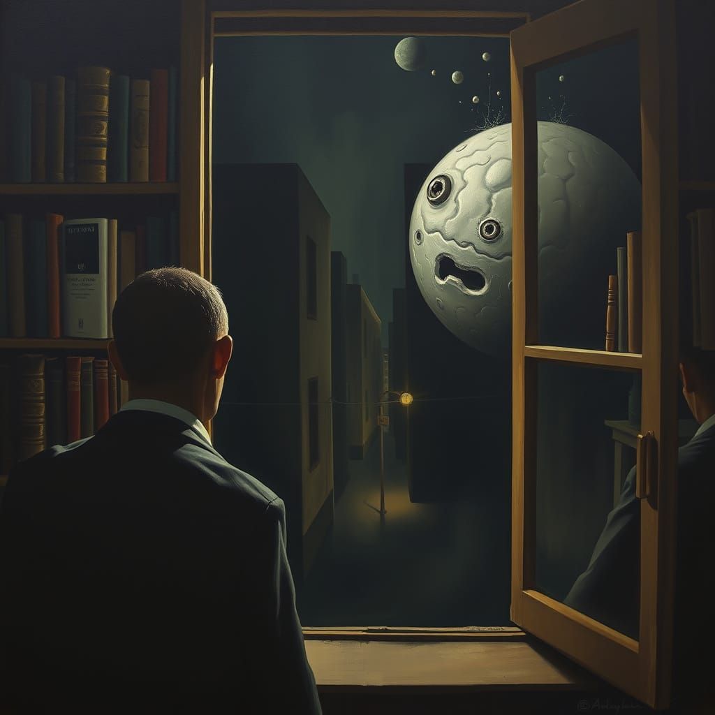 Surrealist Painting of Enigmatic Street Scene