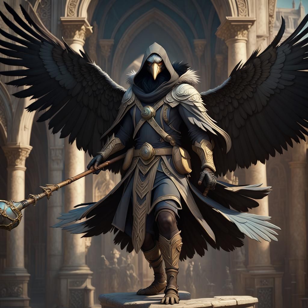 Flying Aarakocra Cleric in Dark Fantasy Style