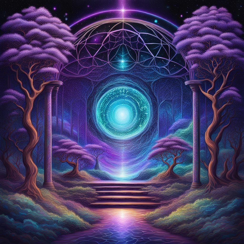 Cosmic Purple Acacia Arbor: Visionary Art