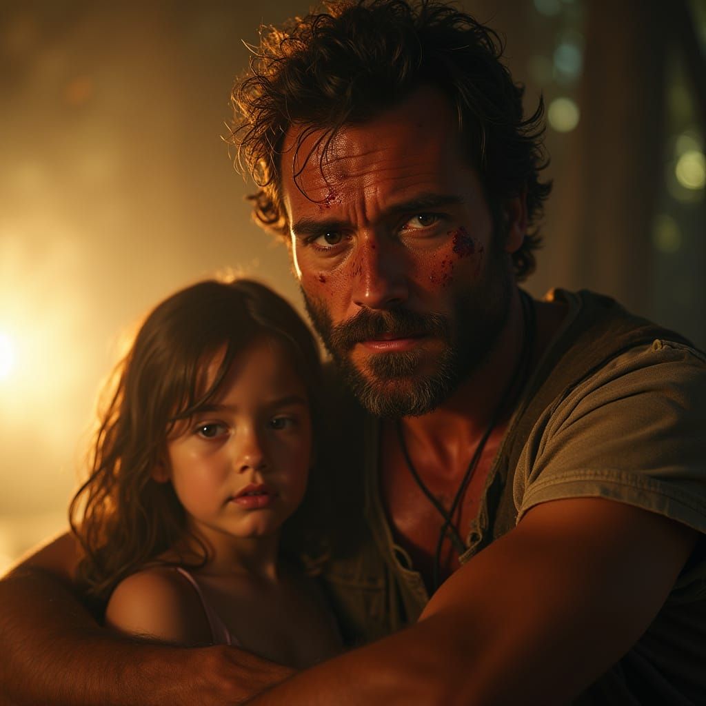 A Father's Unyielding Protection in a Gritty Cinematic Scene
