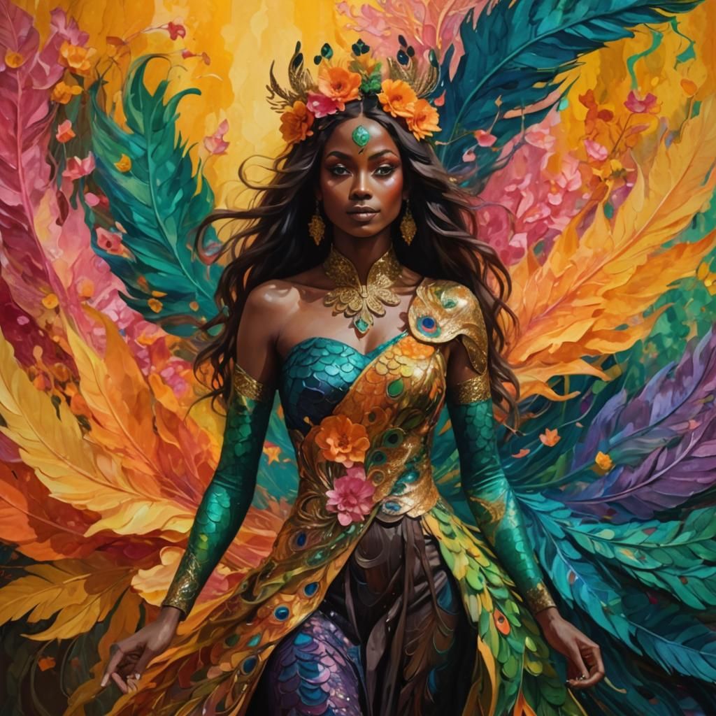 Dragon Peacock Woman in Abstract Expressionism Style