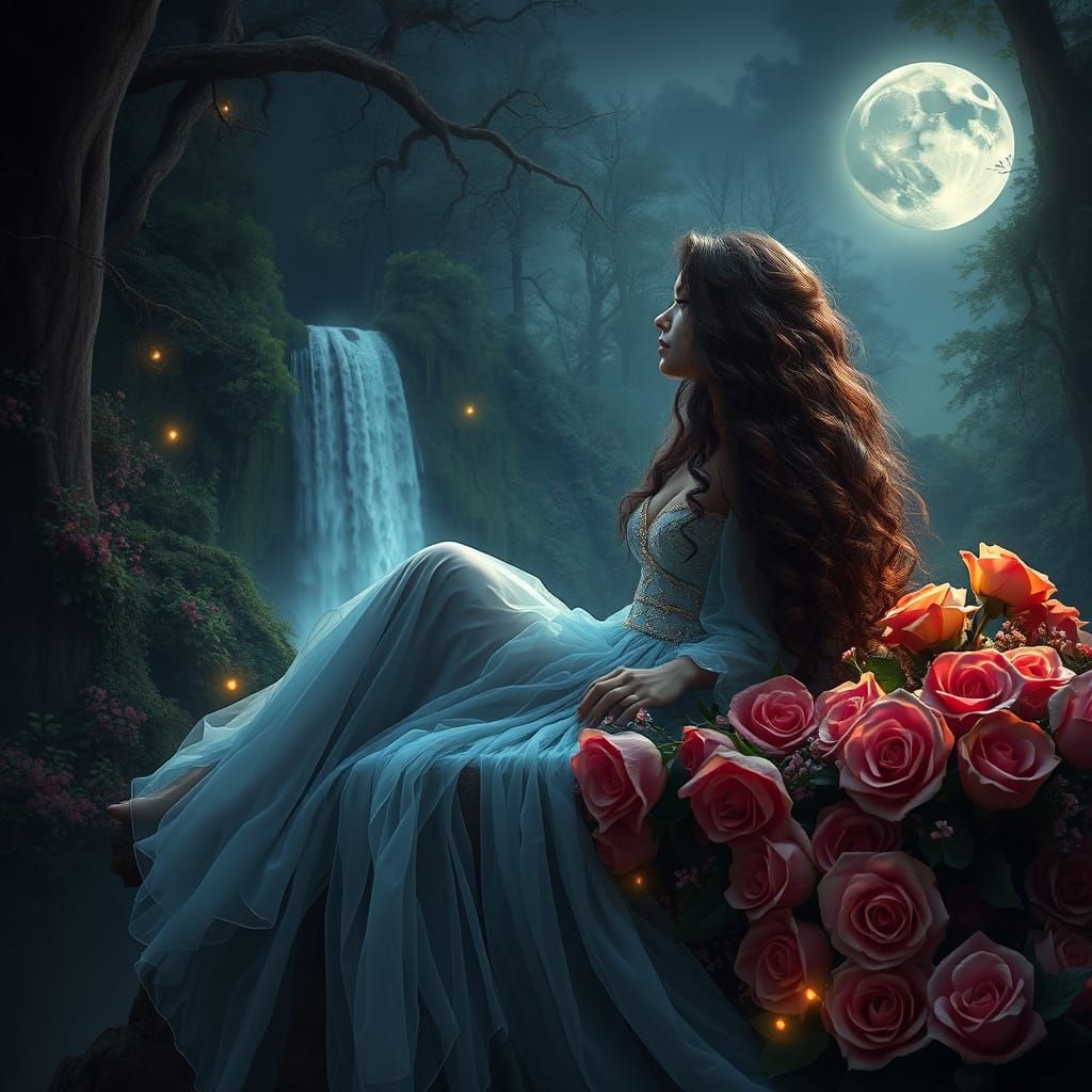 Gothic Goddess Under Moonlight