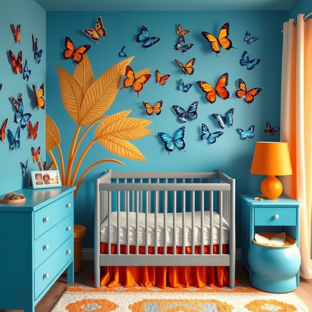 Tropical Blue Butterfly Nursery with Crib