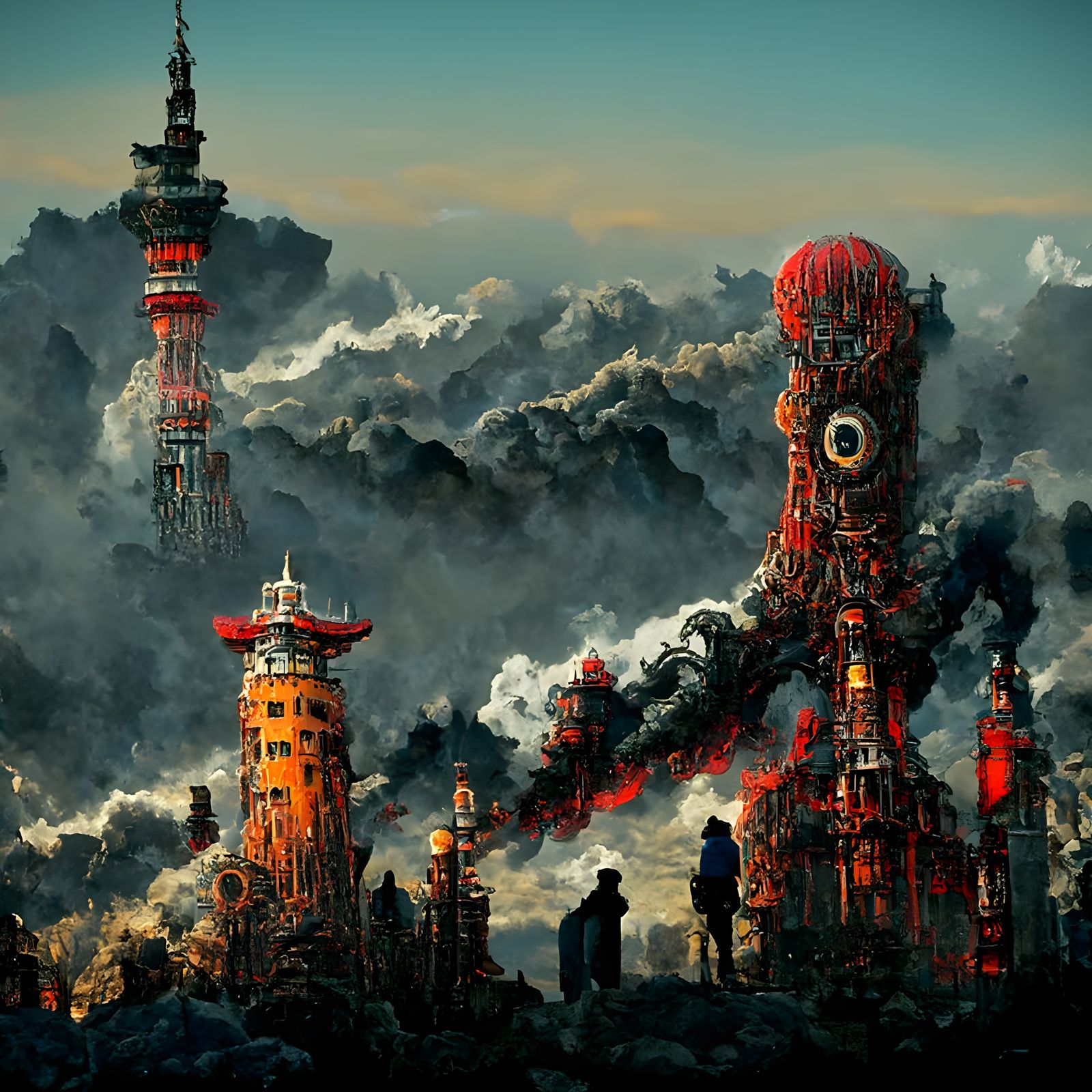 Burning Towers: Sci-Fi Steampunk Art