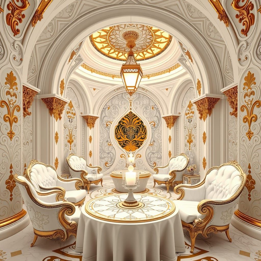 Elegant White and Gold Art Nouveau Design