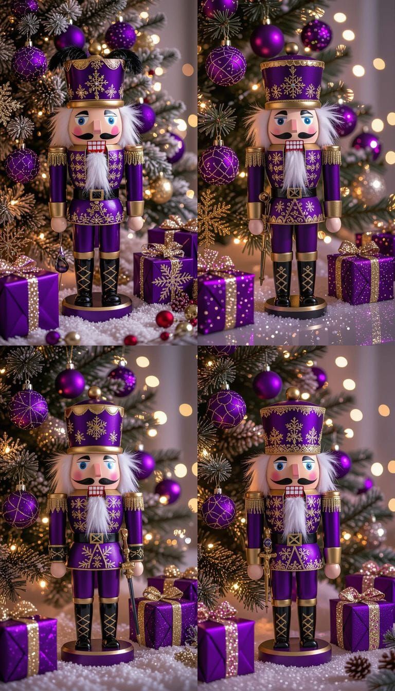 Nutcracker in Purple Jacket with Gold Snowflake Embroidery