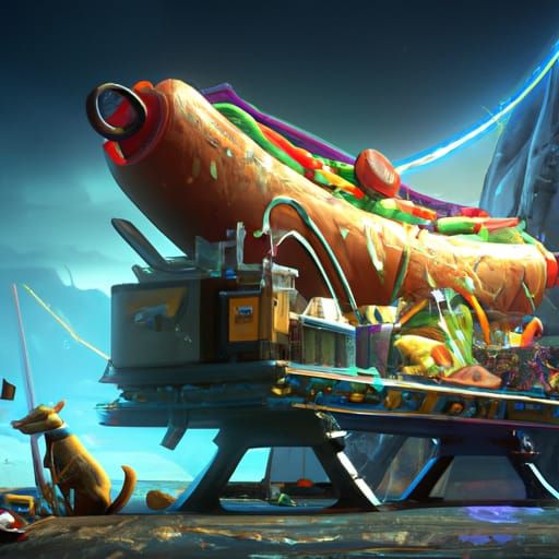 Detailed Matte Painting of a Fantastical Hotdog