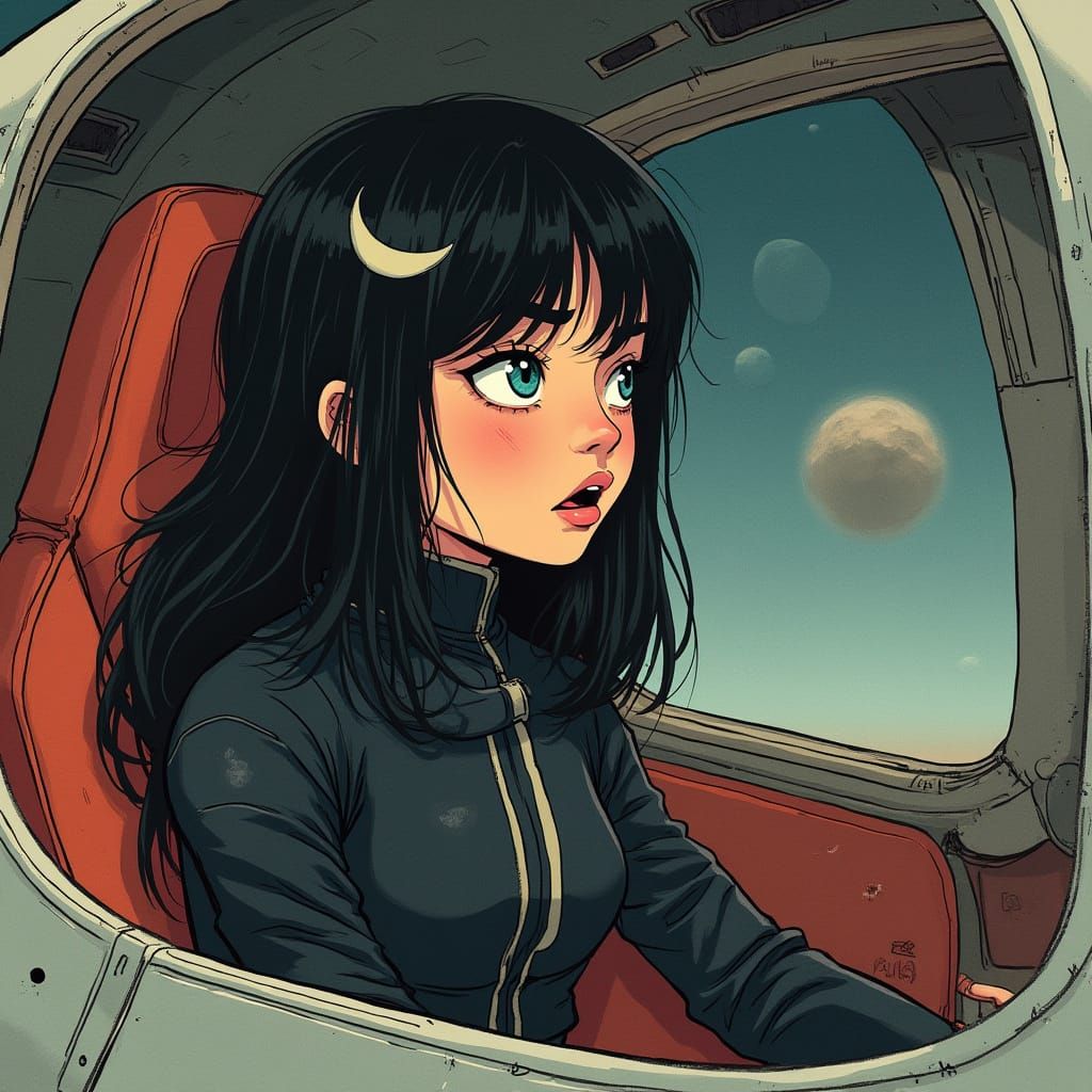 Vintage Sci-Fi Girl in Spacecraft Cockpit