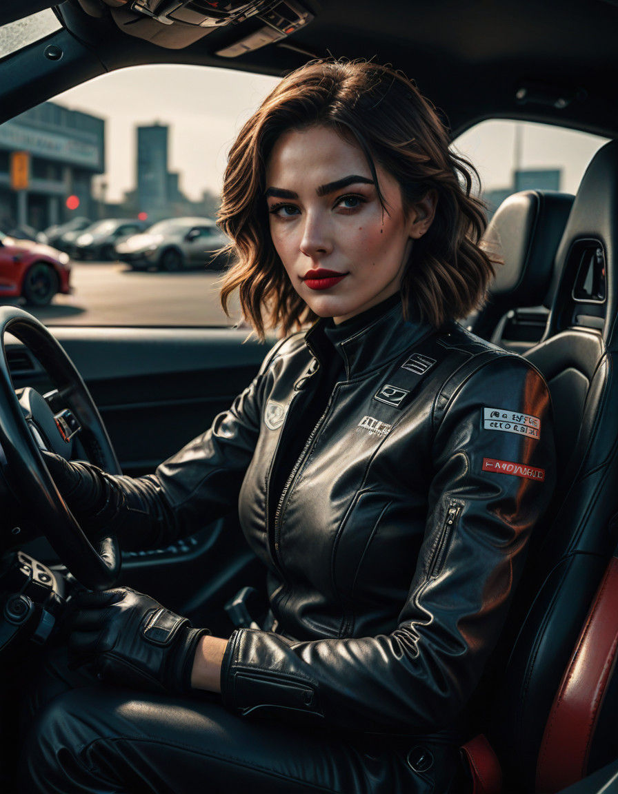 Sleek Female Racing Driver in High-Octane Cinematic Portrait