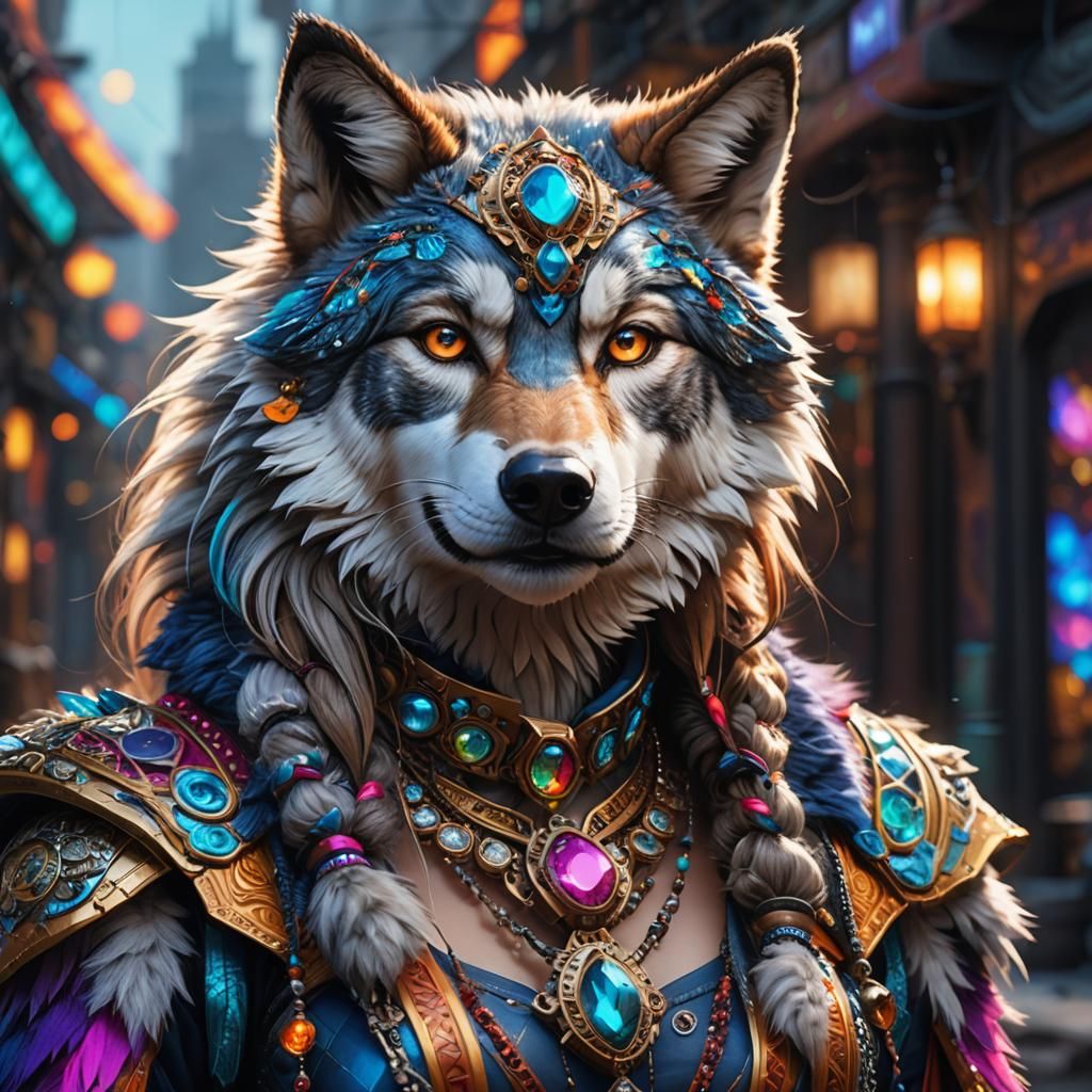 Furry Wolf Girl Portrait in Hyperrealism