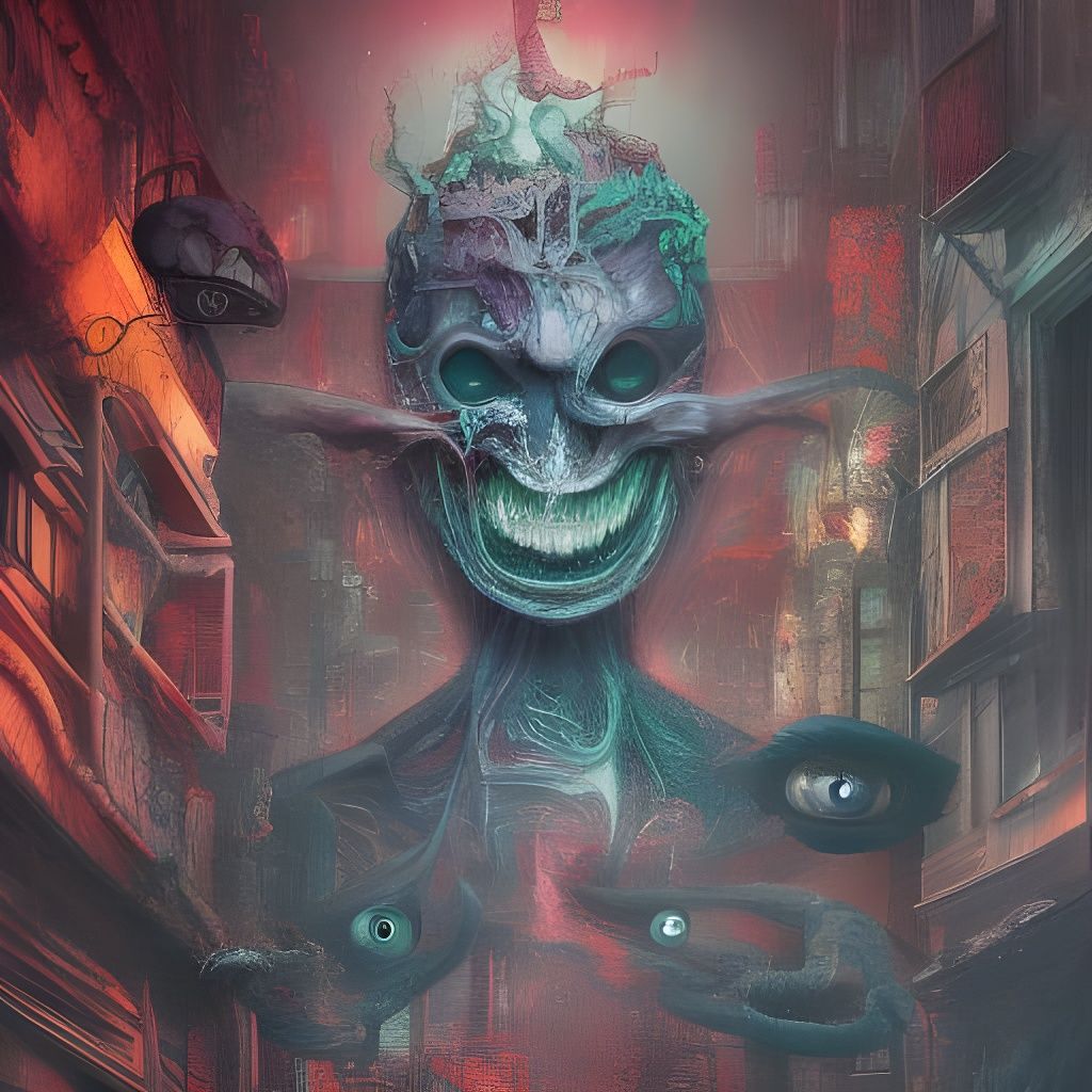 Chaotic Hybrid Cityscape in Detailed Horror Art