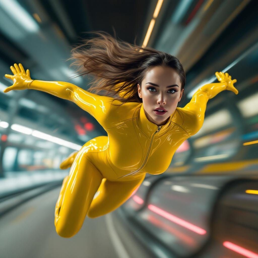 Woman in Yellow Latex Flight Suit, Syd Mead Style