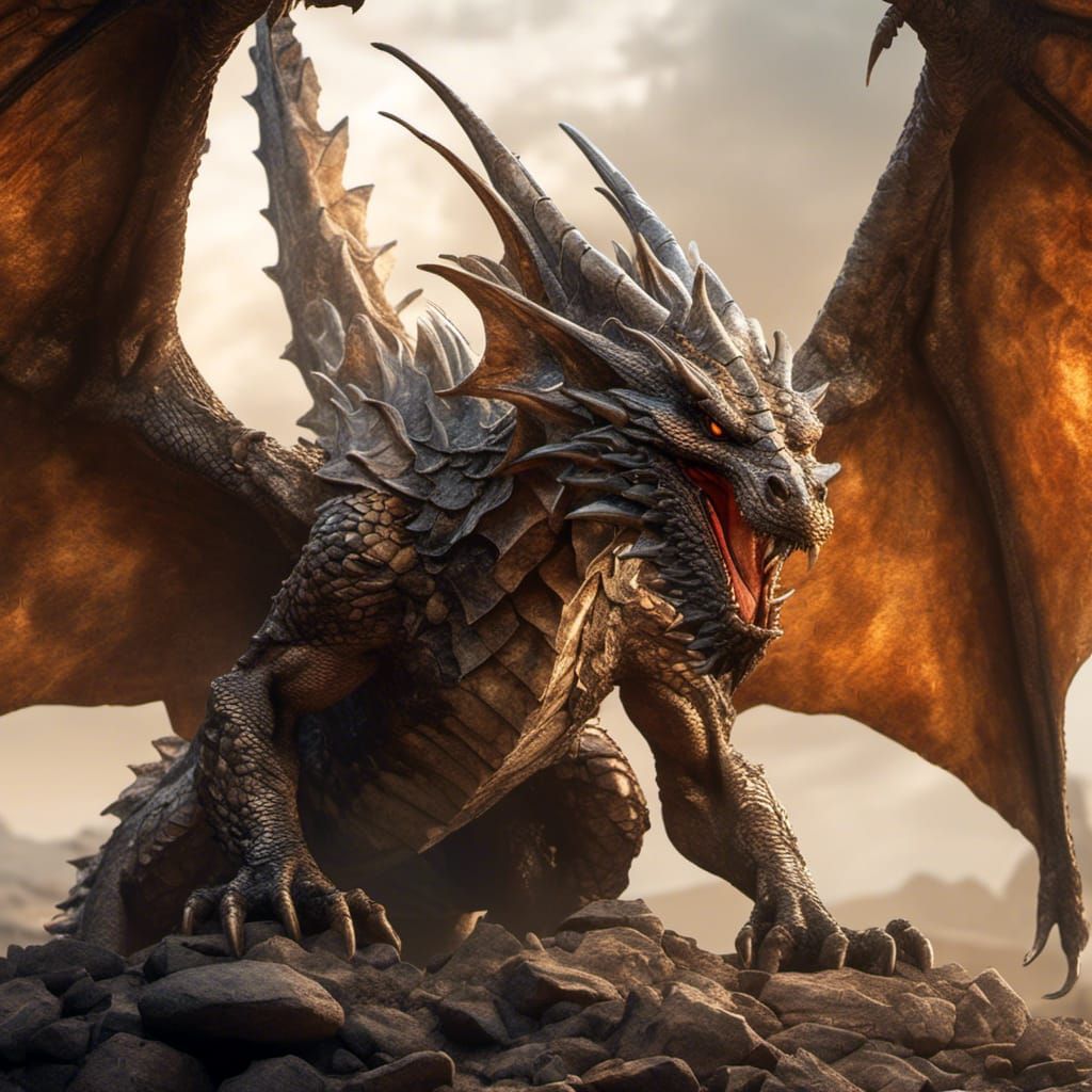 Fierce Brown Dragon in Hyperrealistic Style