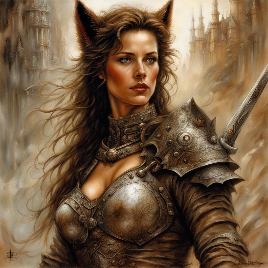 Wolf-Eared Knight in Light Armor: Digital Art