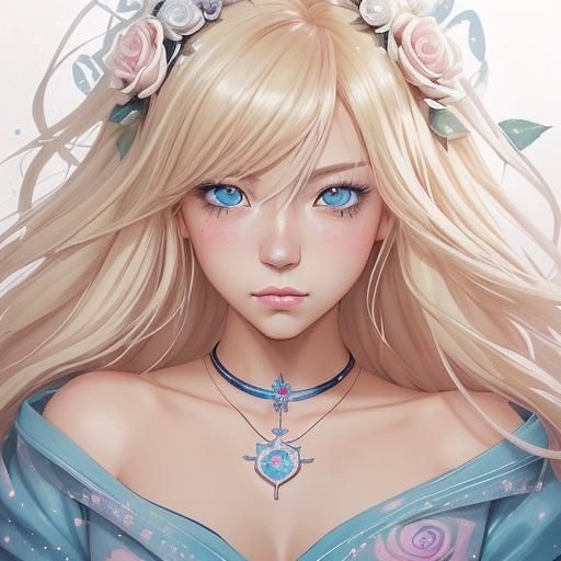 Sad Woman in Glitter Watercolor Anime Style