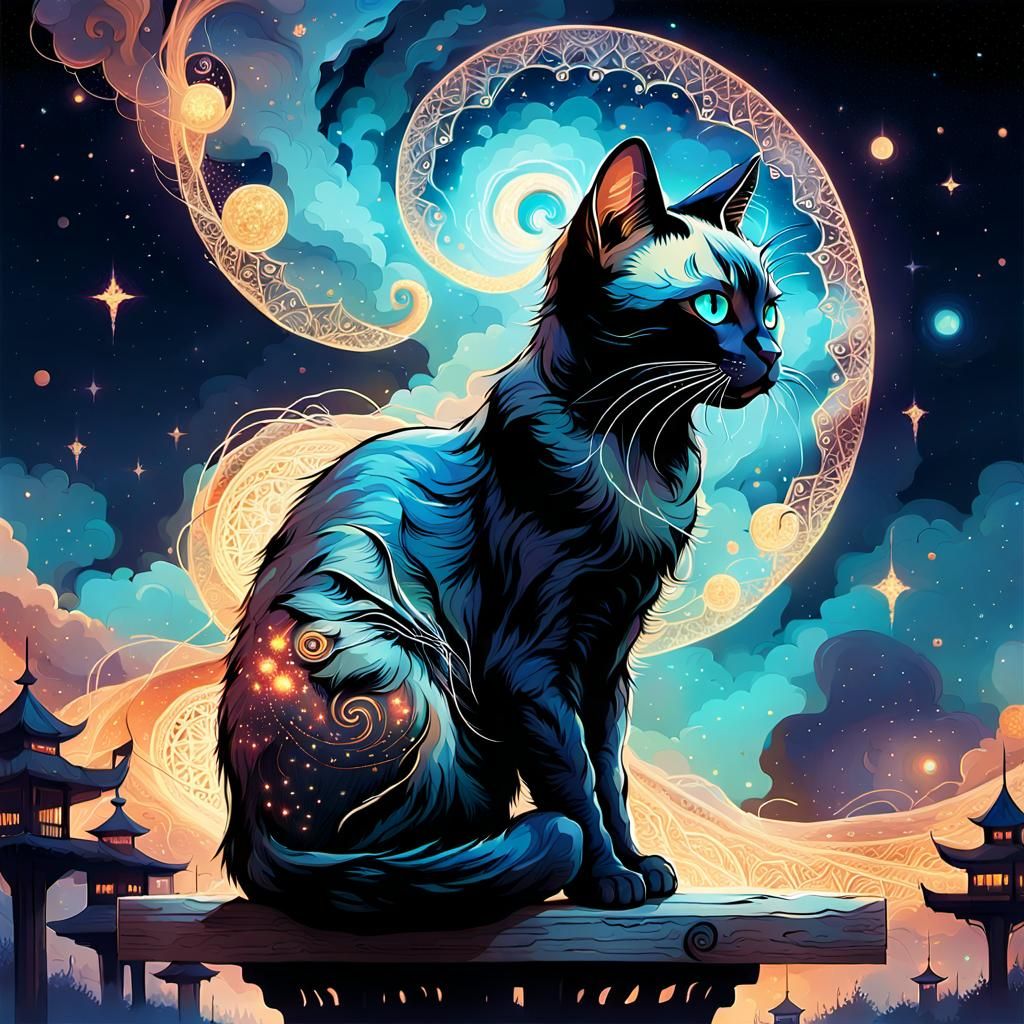 Nebula Cat on Post: Digital Art Illustration