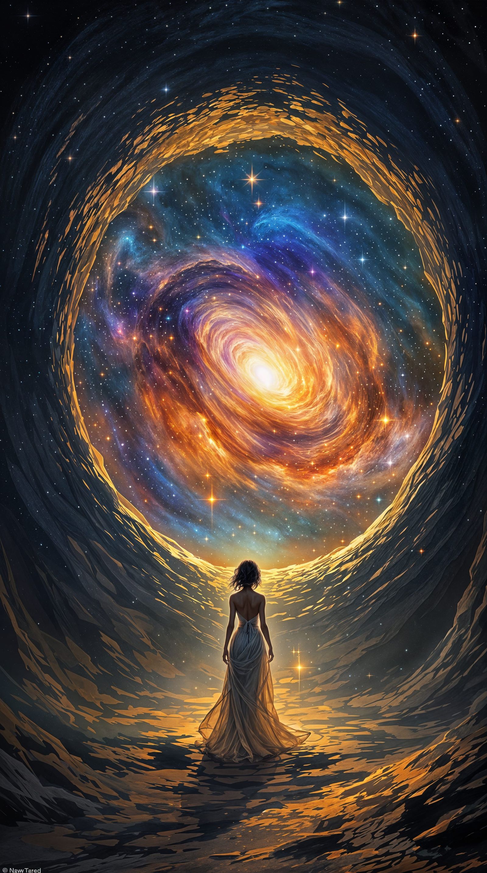 A Captivating Fantasy Portrait of a Woman Before a Glowing S...