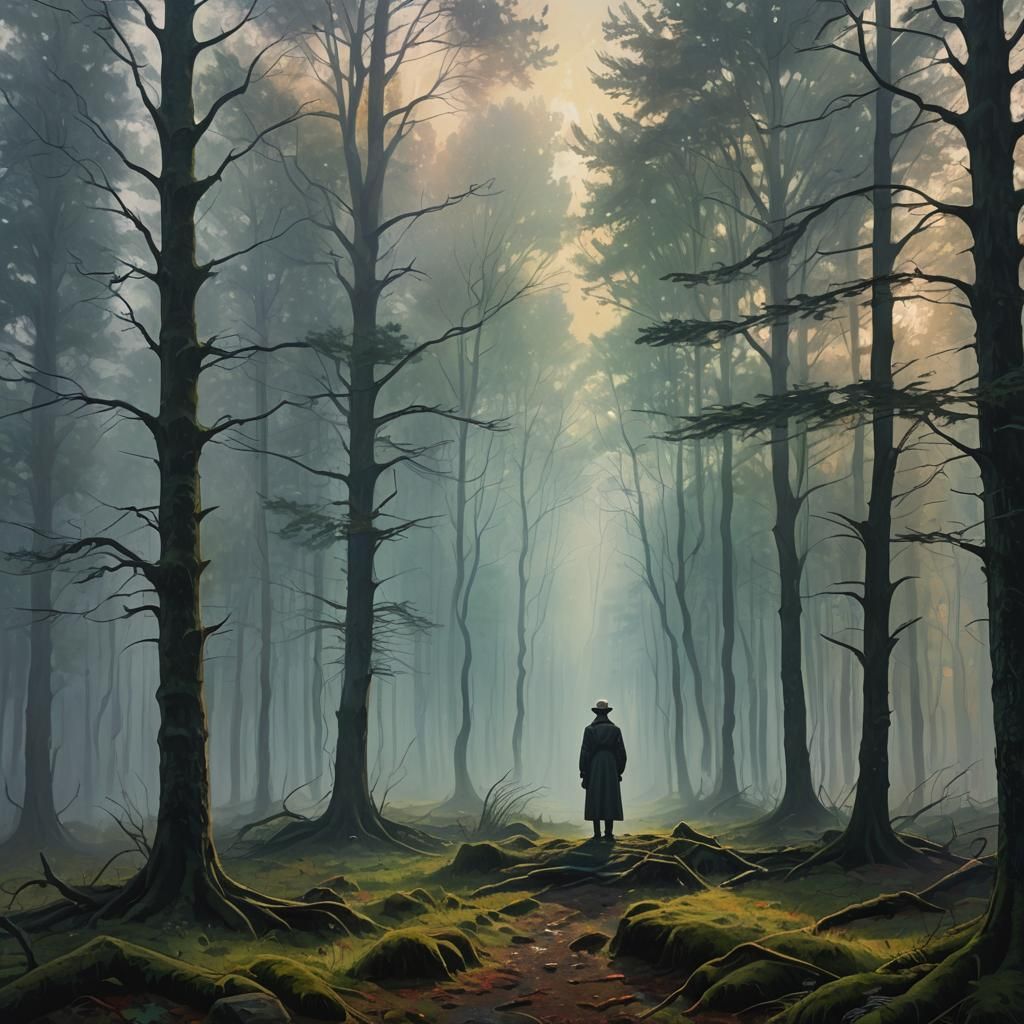 Mystical Forest Figure in Oil Painting Style