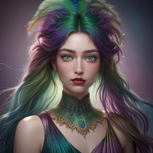 Rainbow Woman Portrait in Watercolor and Digital Art