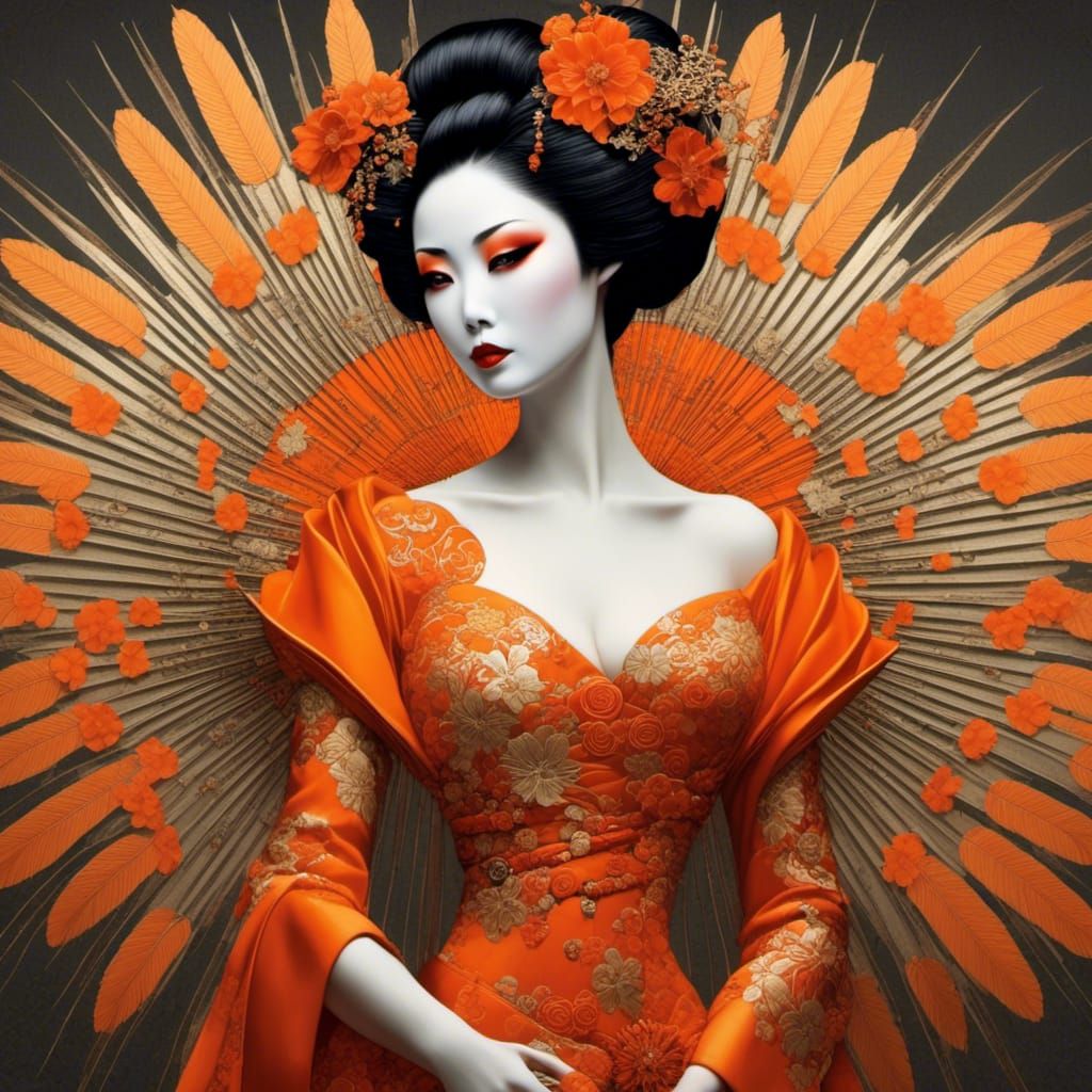 Steampunk Geisha with Orange Accents