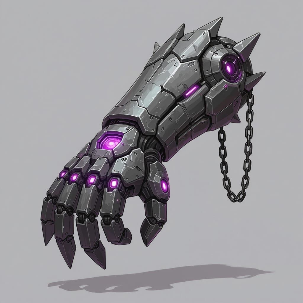 Industrial Concept Art of a Kinetic Weaponized Gauntlet