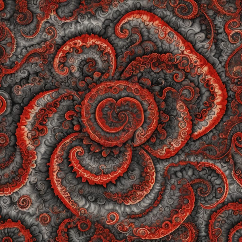 Seamless Fractal Whorl Tie-Dye Charcoal Drawing