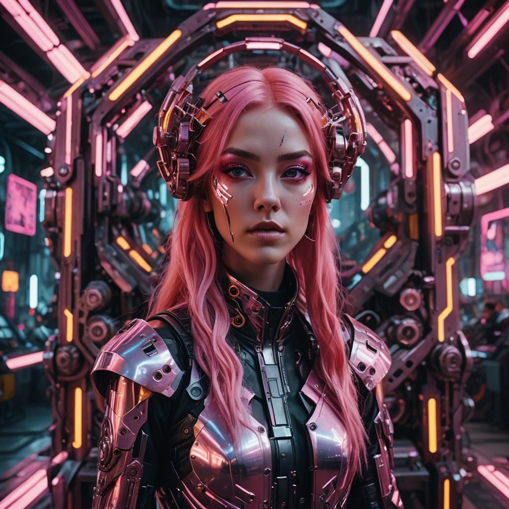 Cyberpunk Girl with Neon Makeup and Pink Hair