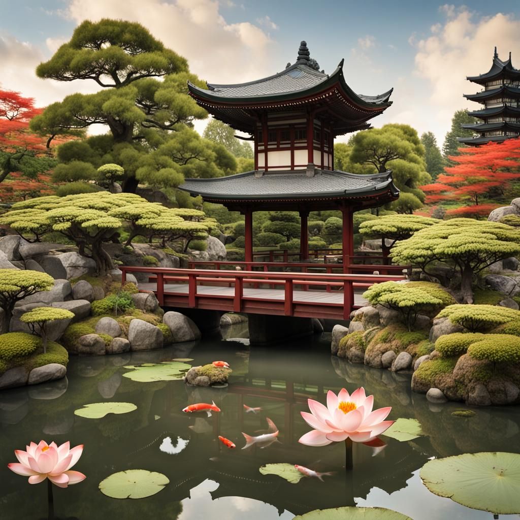 Japanese Garden Oasis Surrounded by Skyscrapers