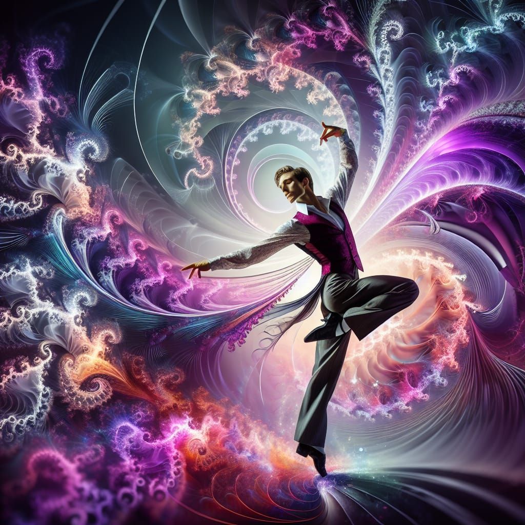 Elegant Dancer with Fractal Swirls in Amethyst and Diamond