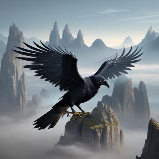 Giant Raven in Flight: A Manga Illustration