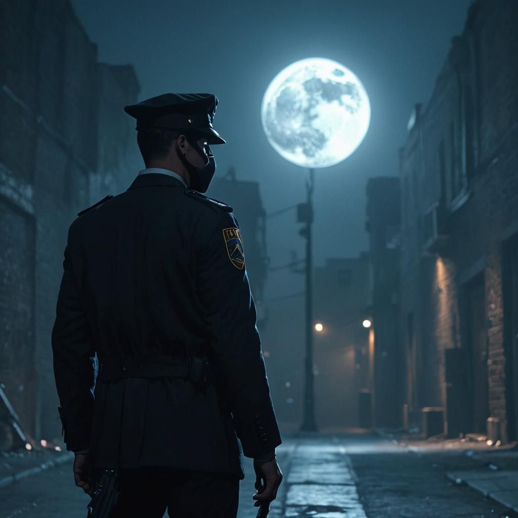 Masked Vigilante in Dark Alley: Neo-Noir Film Still