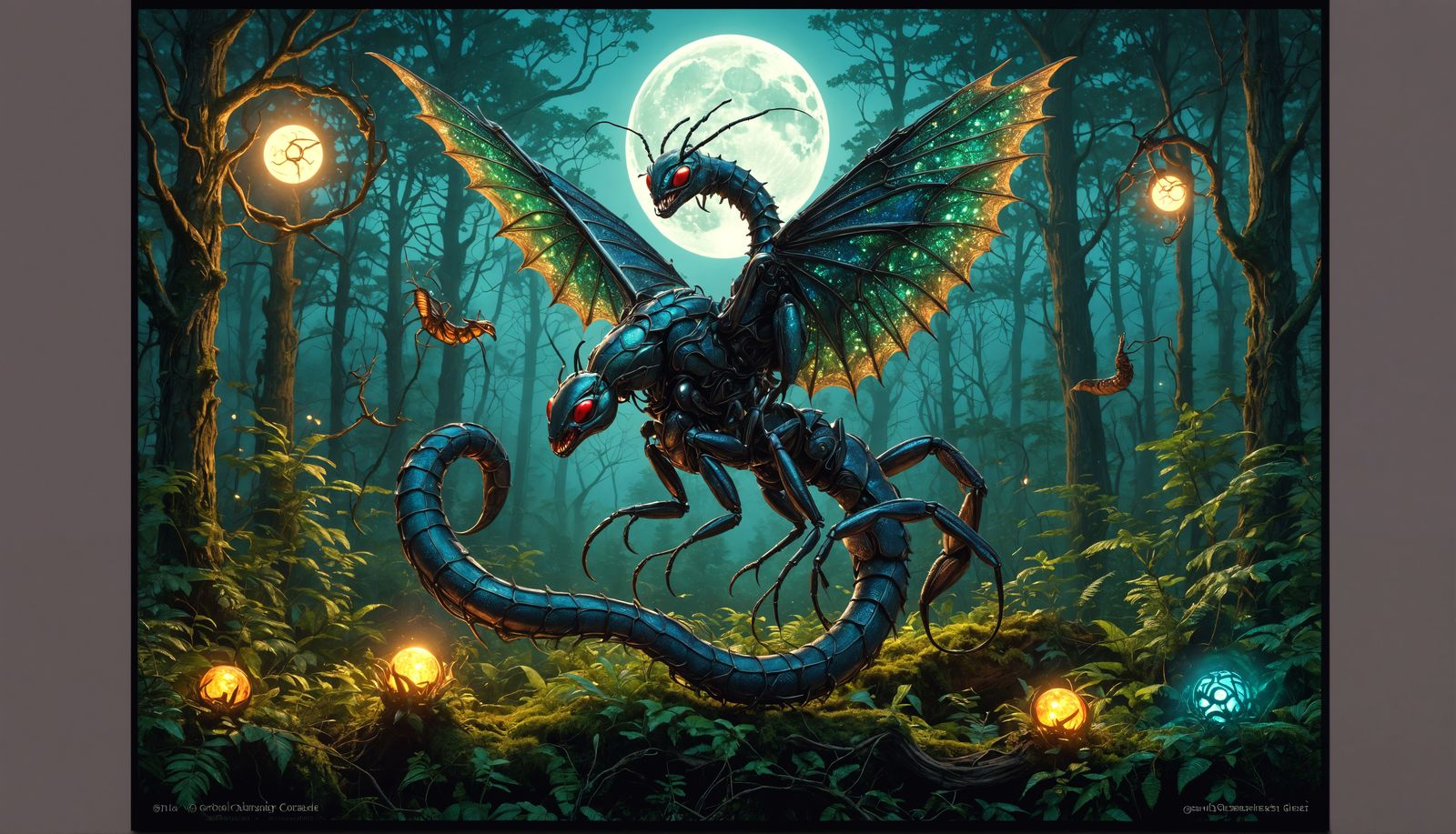 Surreal Hybrid Creature Illuminates Luminous Forest in Iride...