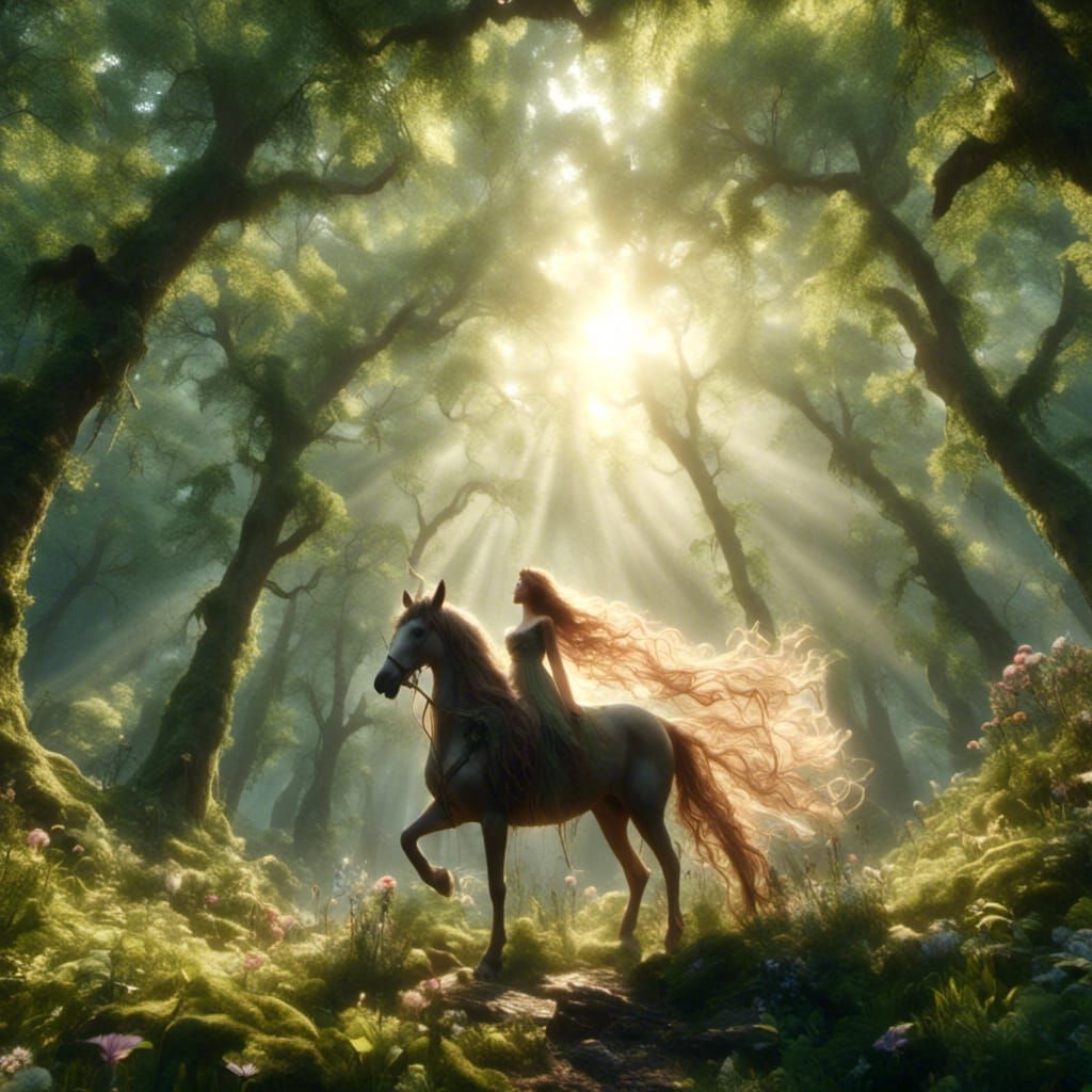 Beautiful Centaurette in Magical Forest, Hyperrealistic Illu...