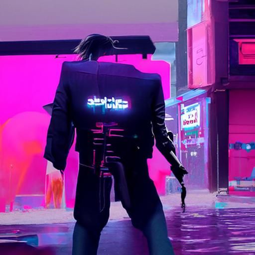 John Wick Portrait in Neon Cyberpunk Style