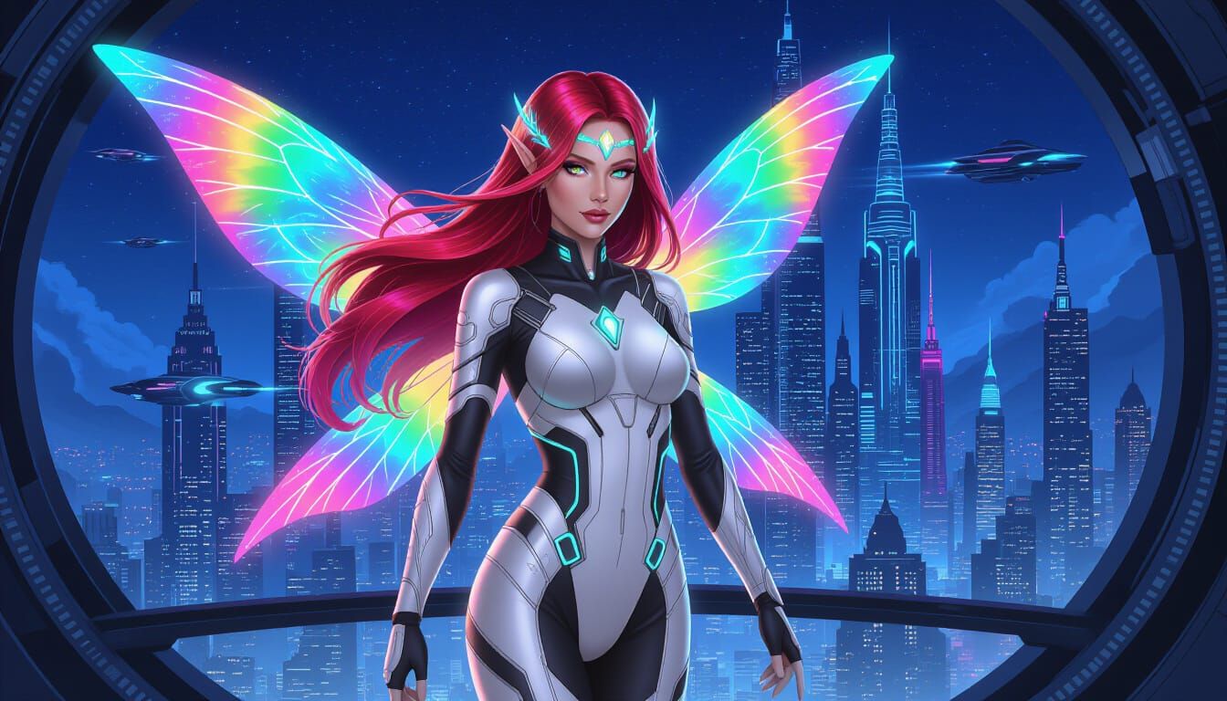 Faerie of Happiness Zoey in Futuristic City