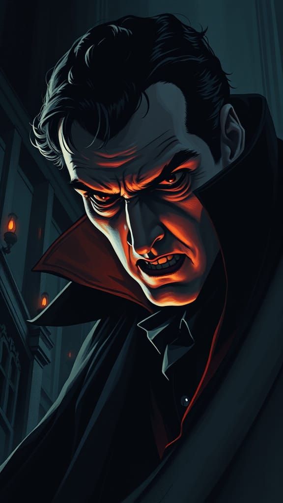 Count Dracula's Terrified Gaze in Neo-Noir Staircase