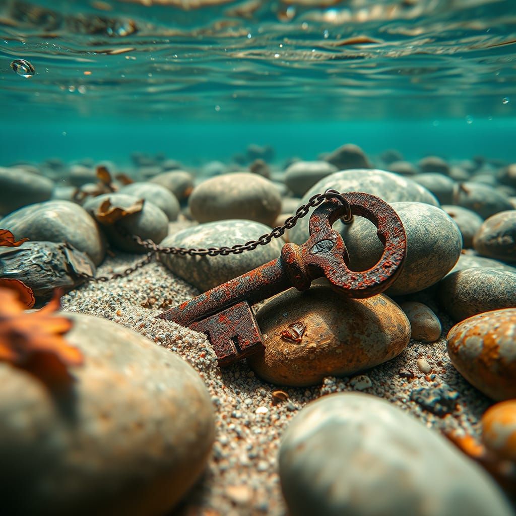 Underwater Macro Photograph of a Rusty Key