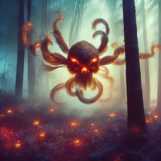 Spider Puppeteer in Neon Forest: 3D Anime Art